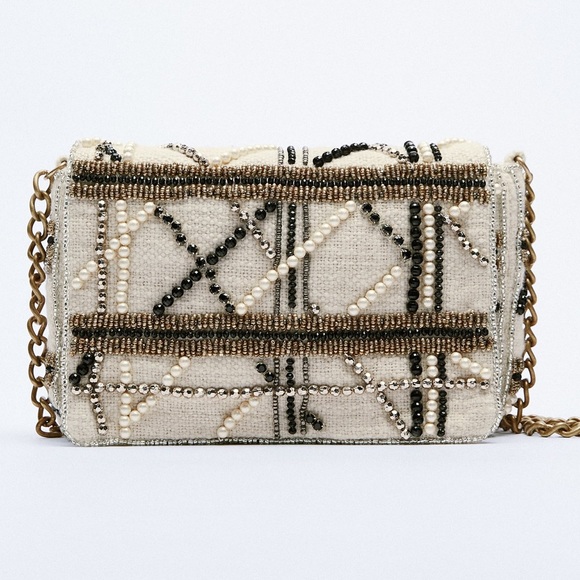 Zara Women’s Ivory beaded Crossbody Bag -Good condition - Picture 1 of 10